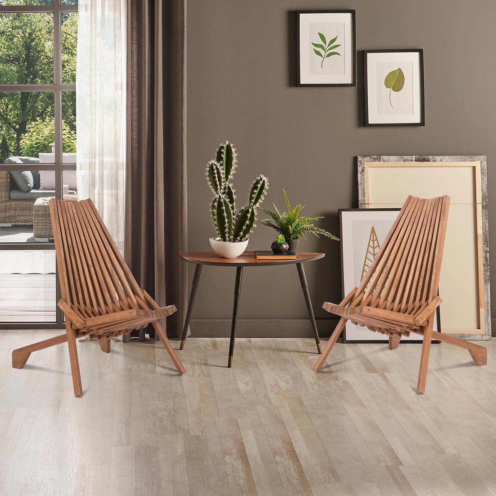 Wood Folding Chair for Outdoor, Low Profile Acacia Wood Lounge Chair