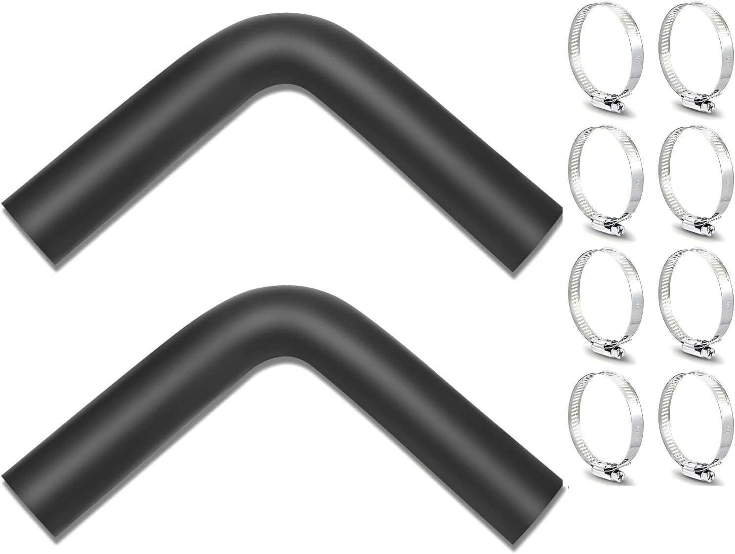 2 set 2" ID Gasoline Fuel Filler Neck Hose with 8 Clamps - 15 7/8" 90 Degree Gas