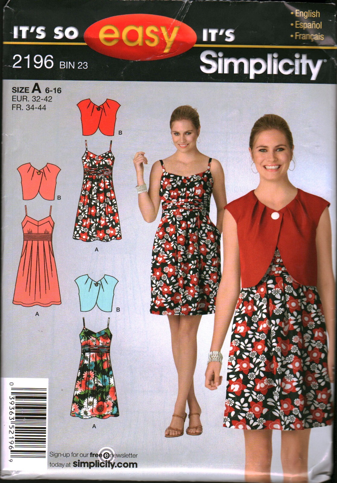 2196 Simplicity Sewing Pattern Misses Dress Bolero Jacket UNCUT Summer Spring 16