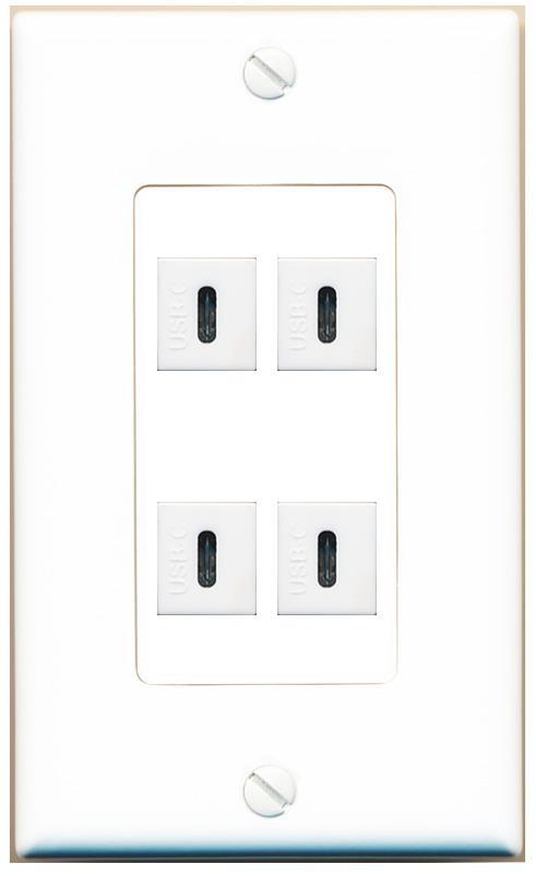 [4 Ports] 4 USBC Wall Plate DecorZ White