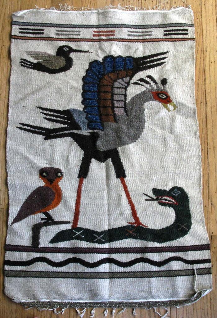 Peruvian Folk Art Embroidered Inca Tapestry Textile Phoenix ,Snake, and Birds