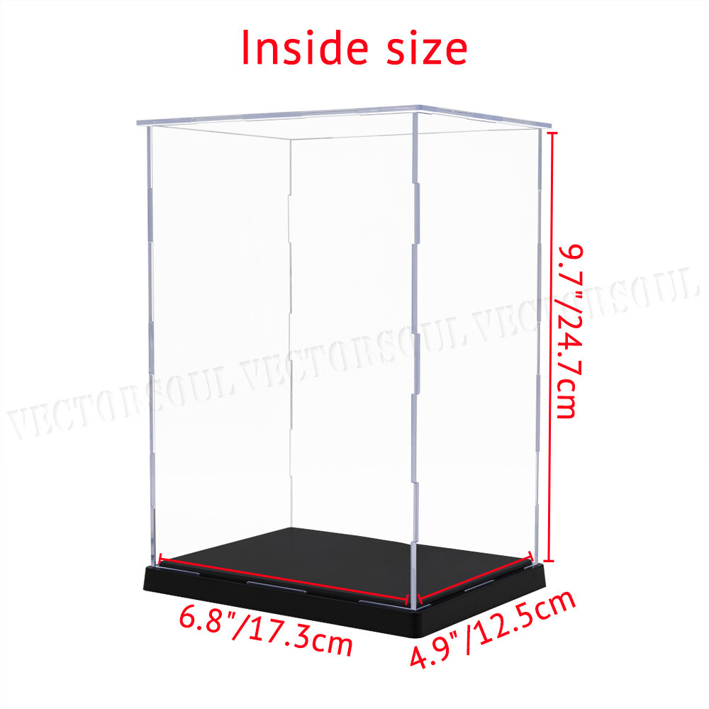 US Perspex Clear Acrylic Display Case 10.3in H Box Plastic Base Dustproof Figure