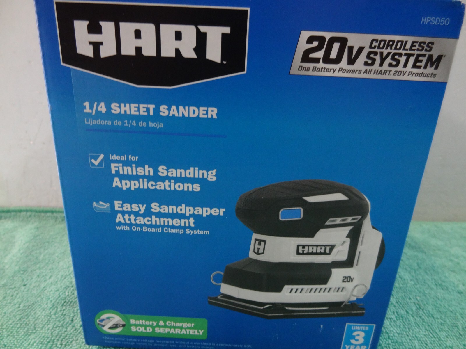 NEW HART 20-Volt Cordless 1/4 Sheet Sander and Dust Bag (Battery Not Included)