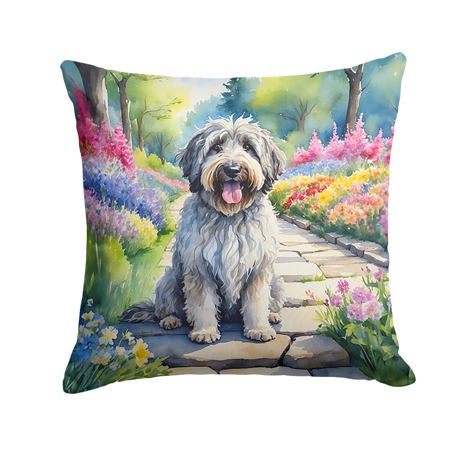 Bergamasco Sheepdog Spring Garden Path Throw Pillow
