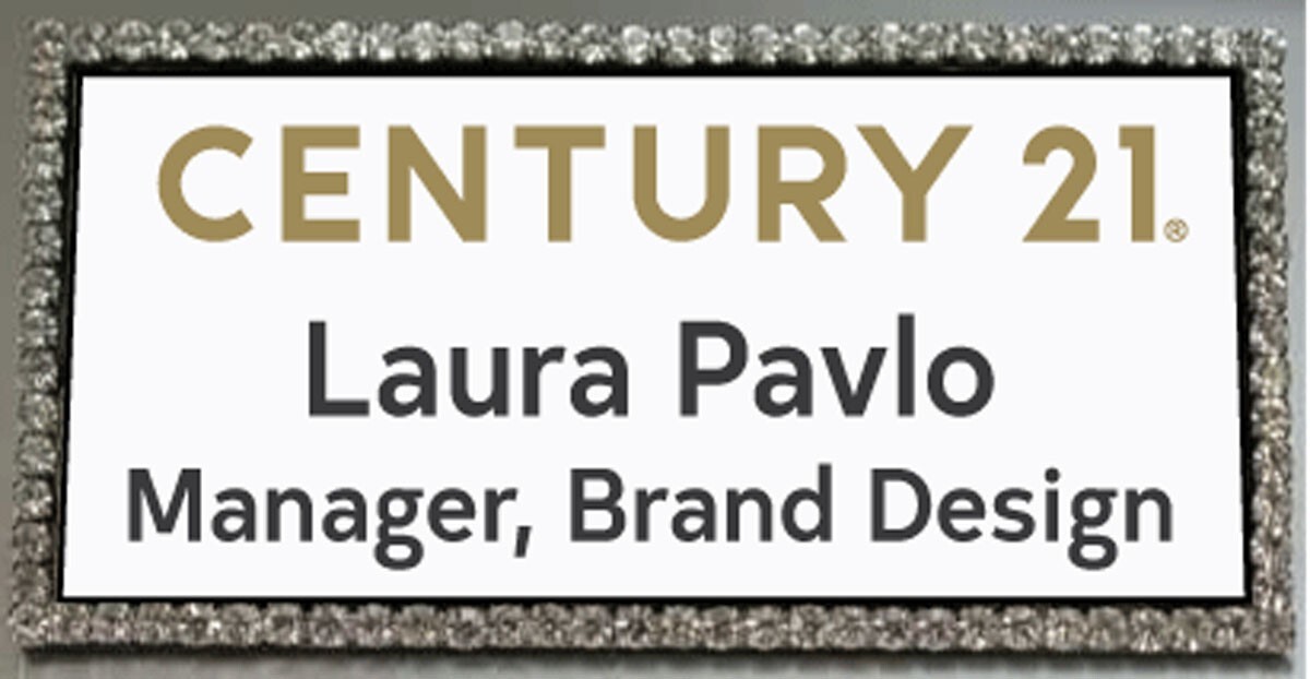 CENTURY 21 REALTY BLING CRYSTAL EDGED PERSONALIZED NAME BADGE MAGNET FASTENER