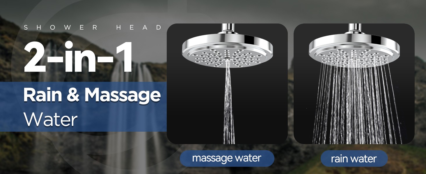 High Flow Shower Head - High Pressure Rain - 7 Inch Rainfall Spray Showerhead -