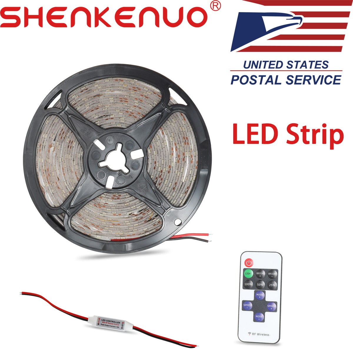 Waterproof Red LED Strip Light 12V 5M 2835 SMD 300 Leds Lights + Dimmer