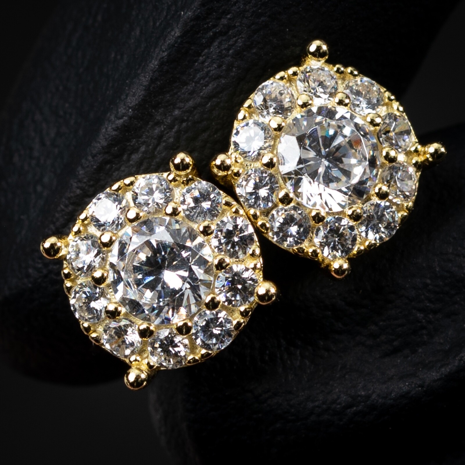 14K Gold Plated Men's Circle Hip Hop Iced Cz Cluster Hip Hop Round Stud Earrings