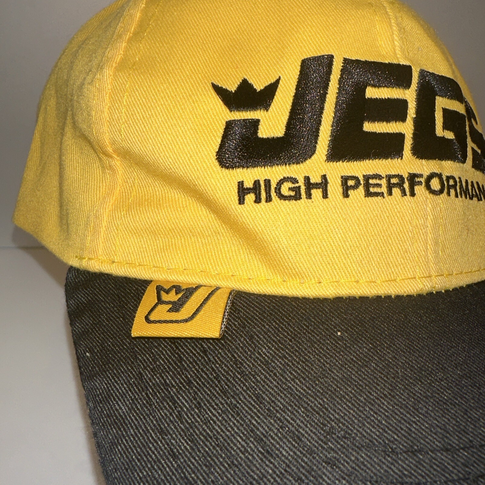 JEGS High Performance Black on Yellow Hat Cap Black Bill Hook Loop Black Button