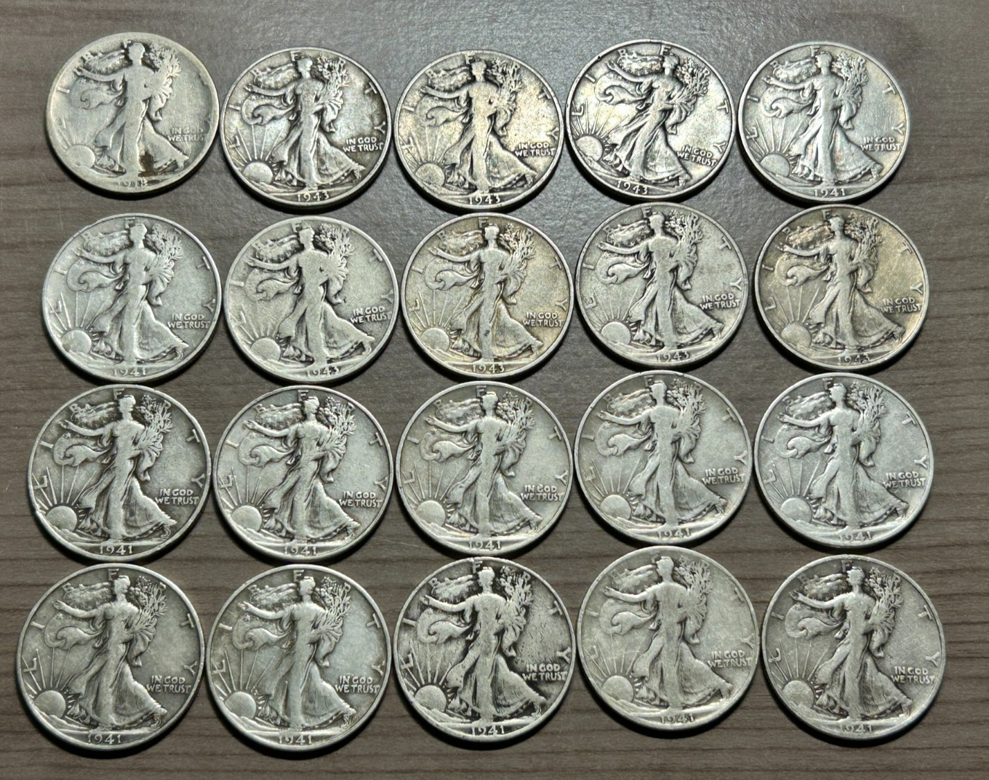 20 Walking Liberty Half Dollar Lot 90% Silver $10 Face Value Assorted Dates