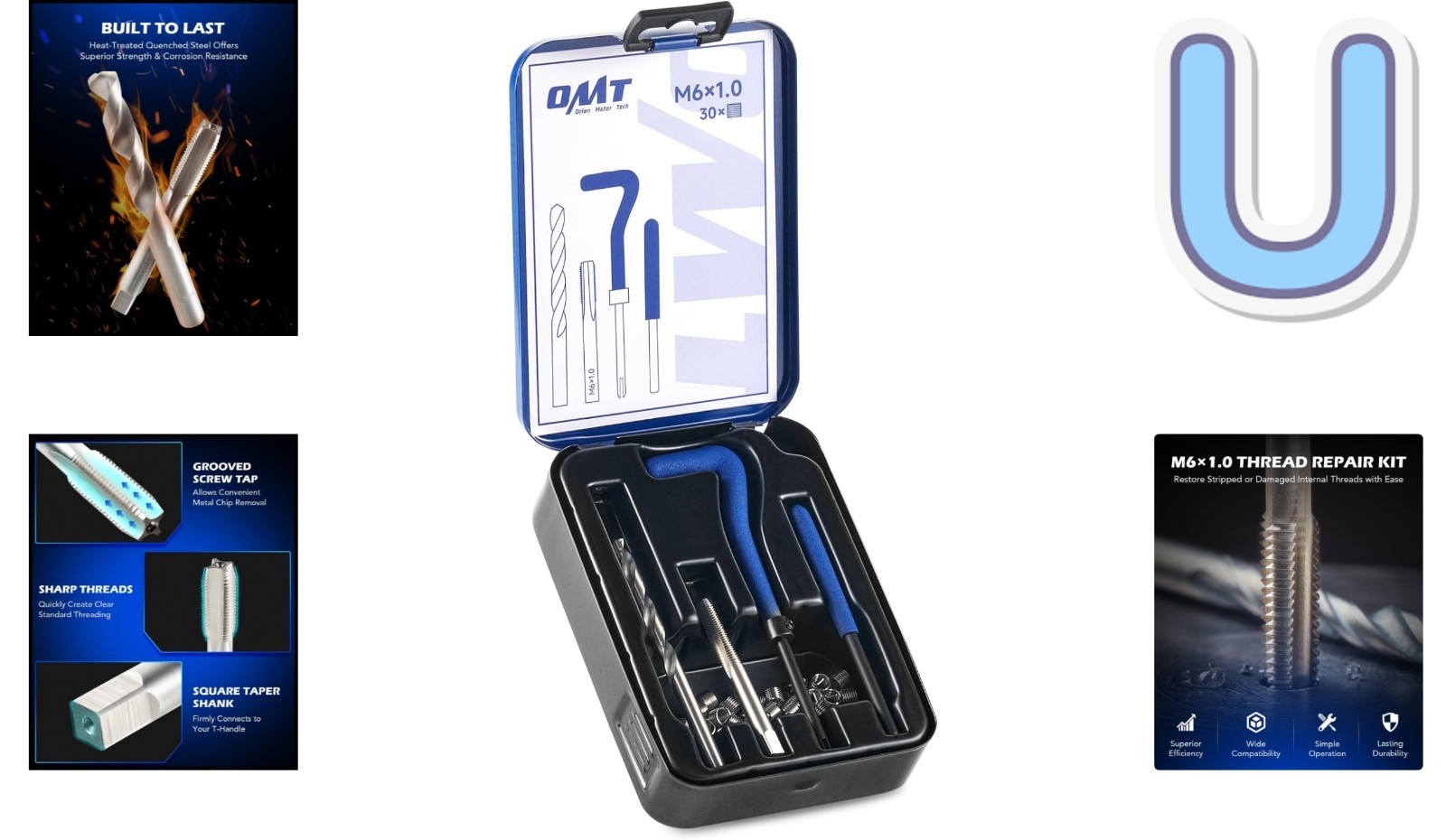 Professional M6 Thread Repair Kit - 30 Stainless Steel Inserts & HSS Drill