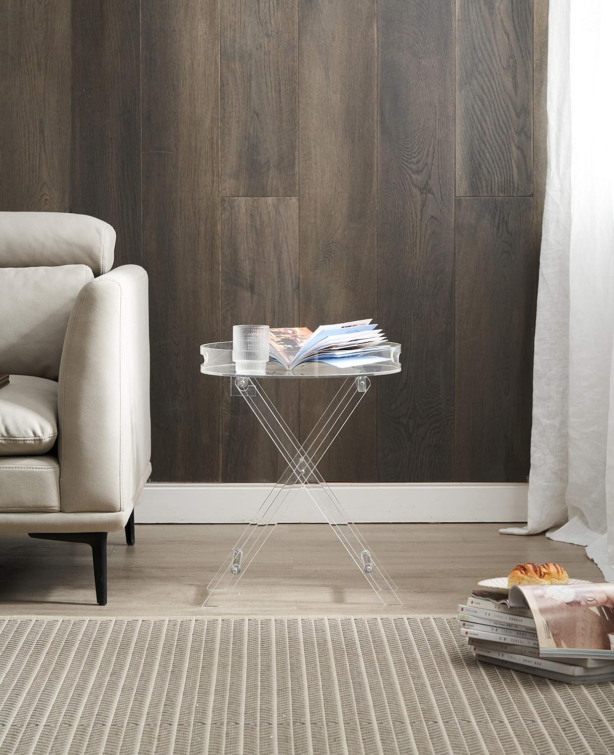 Clear Acrylic Small Folding Table,Round Tray Drink Table,For Office, Nightstand