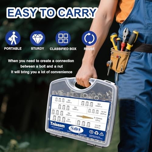 500Pcs Rivet Nut Tool Kit(1/4-20/10 7 Size Nutsert Tool Kit