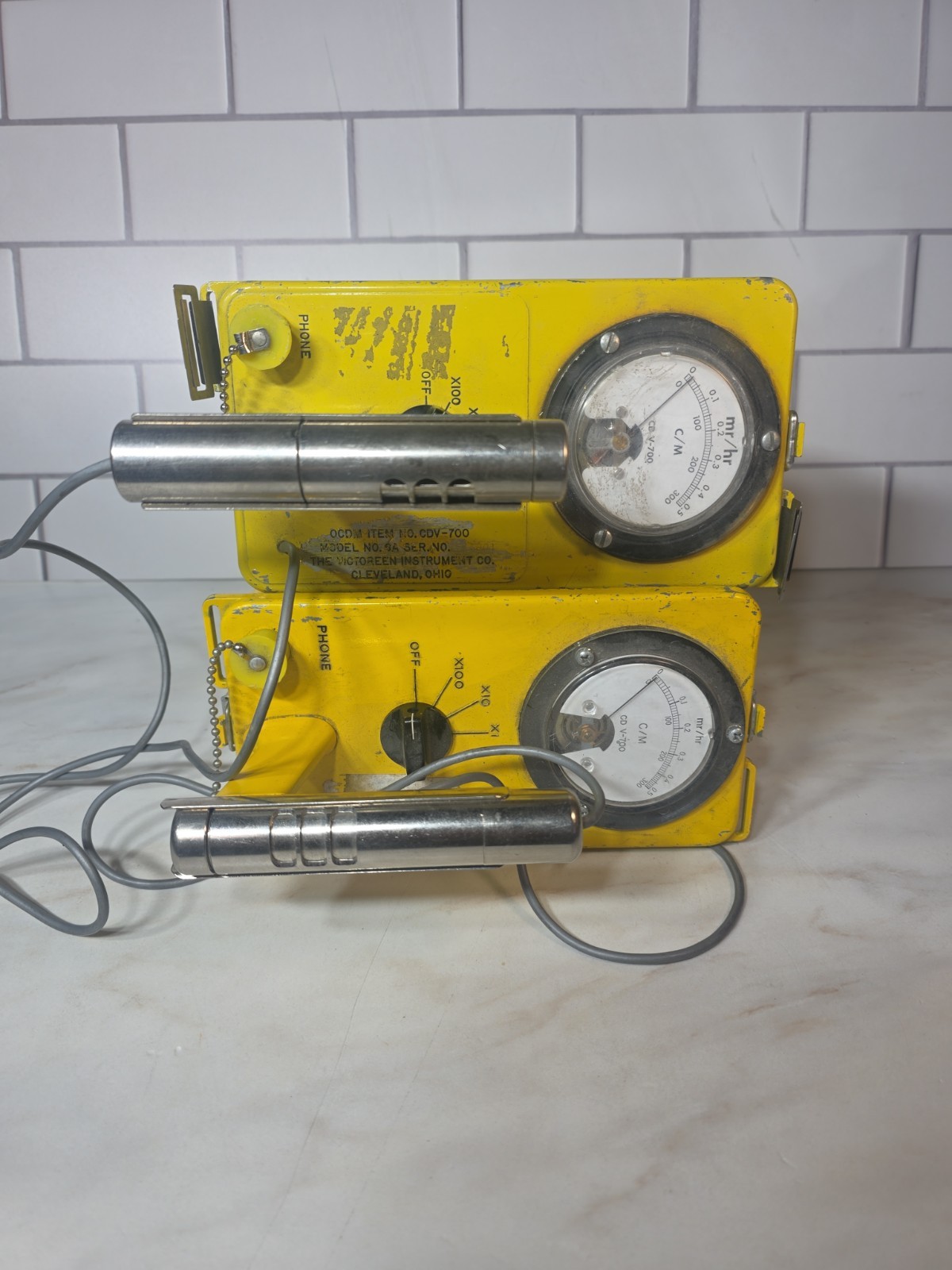 2 Vintage CD V-700 Model 6B Geiger Counter 1966 Civil Defense Radiation Detector