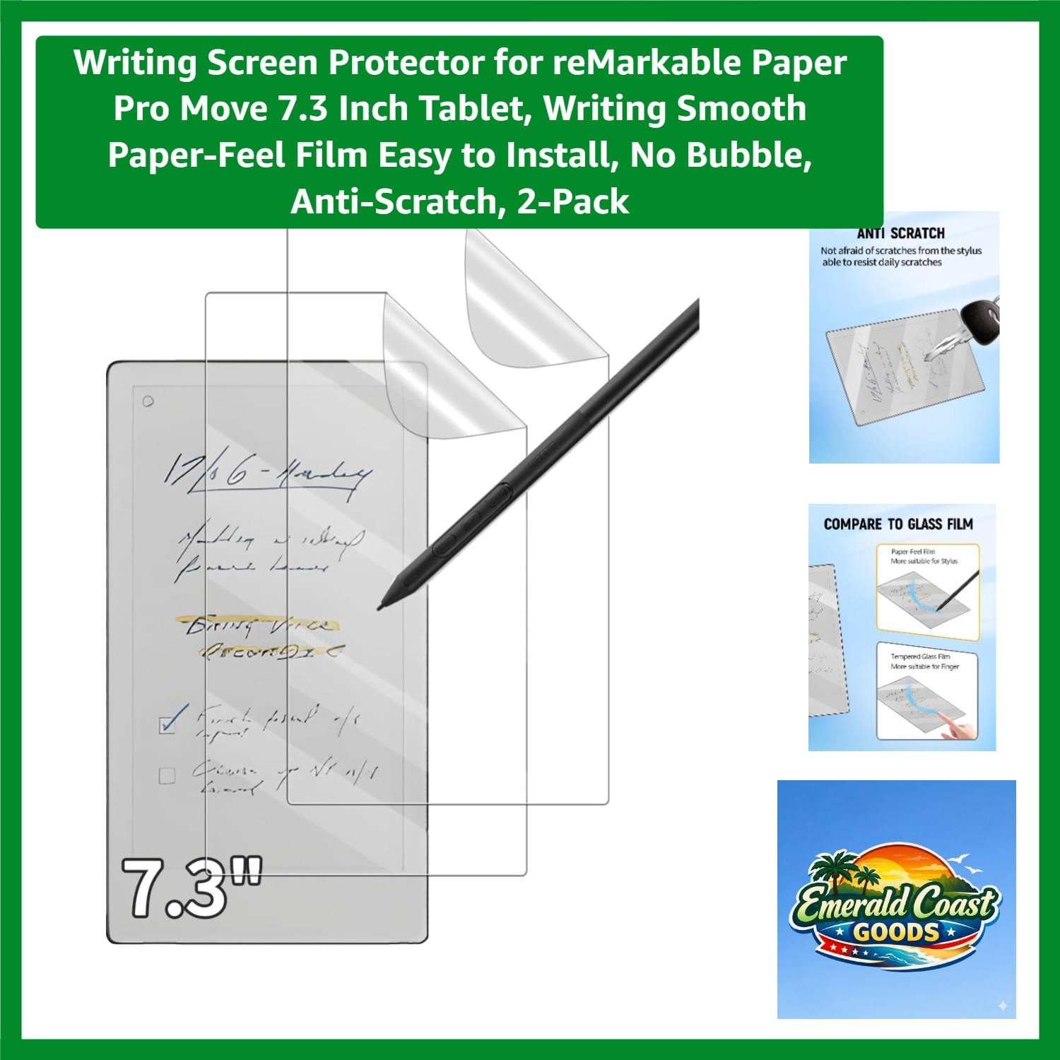 2-Pack Writing Screen Protector for 7.3 Inch Tablets - Anti-Glare & Scratch-R...