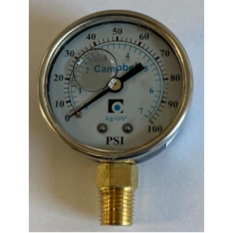 Campbell PG1T-L-NL Brass 0 to 100 lbs. Lower Mount Pressure Gauge 1/4 in.