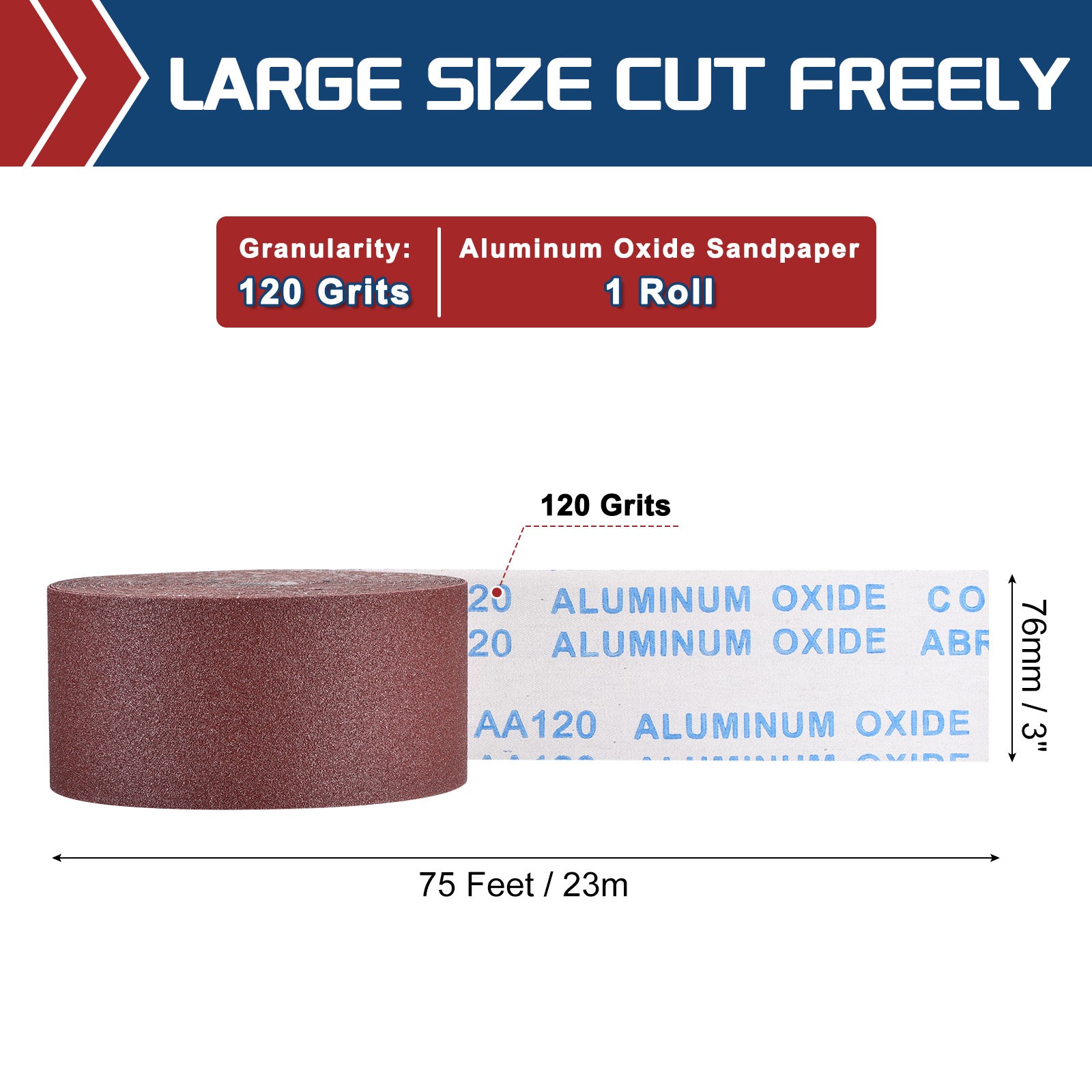 Sandpaper Roll - [3 Inch x 75 Feet 120 Grits] Aluminum Oxide for Metal Auto