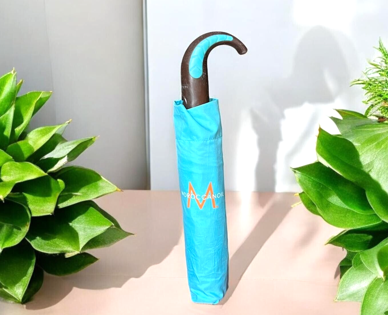 MOROCCANOIL Blue Logo Easy Open Full Size Rain Umbrella W/ Storage Sleeve