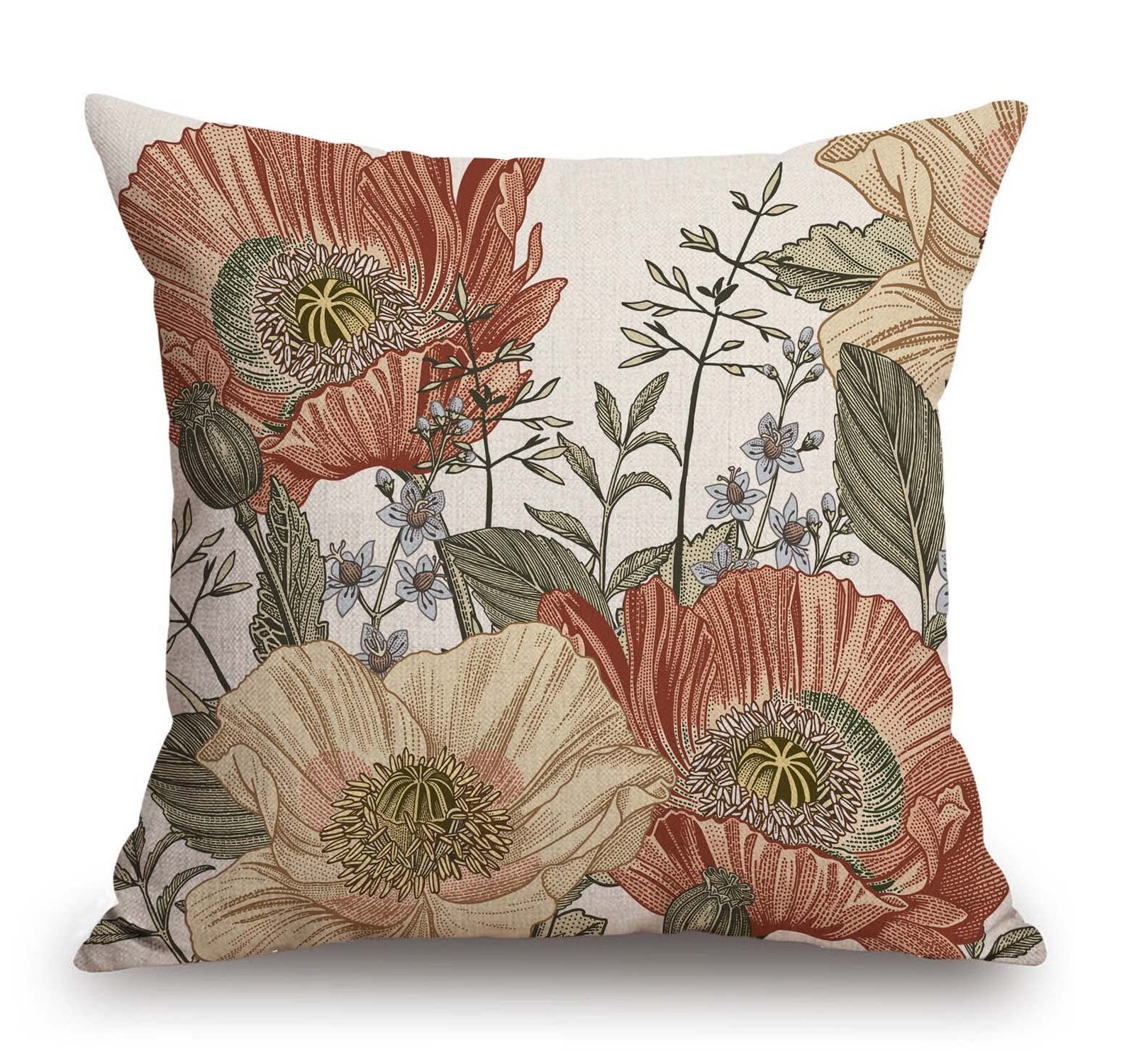 TSSOHU Vintage Flowers Pillow Cover Rustic Cotton Linen Decorative Square Thr...