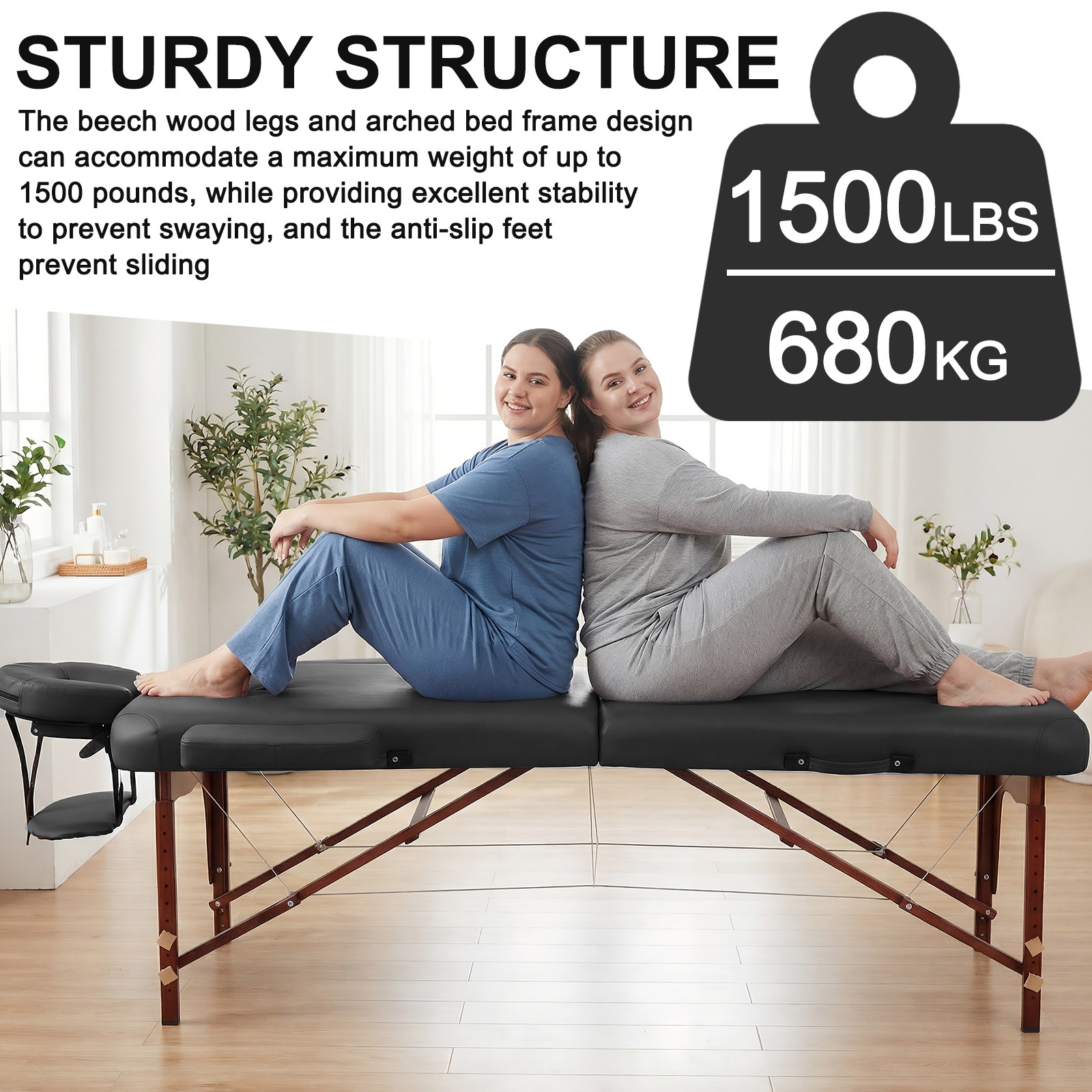 Portable Physical Therapy Massage Table - Stretching Treatment - Black