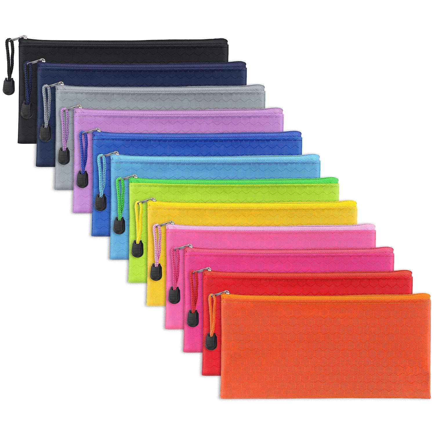 12 Pack Zipper Pouch, Bulk Waterproof Pouch Cases, Multi-Purpose Organizer Ba...