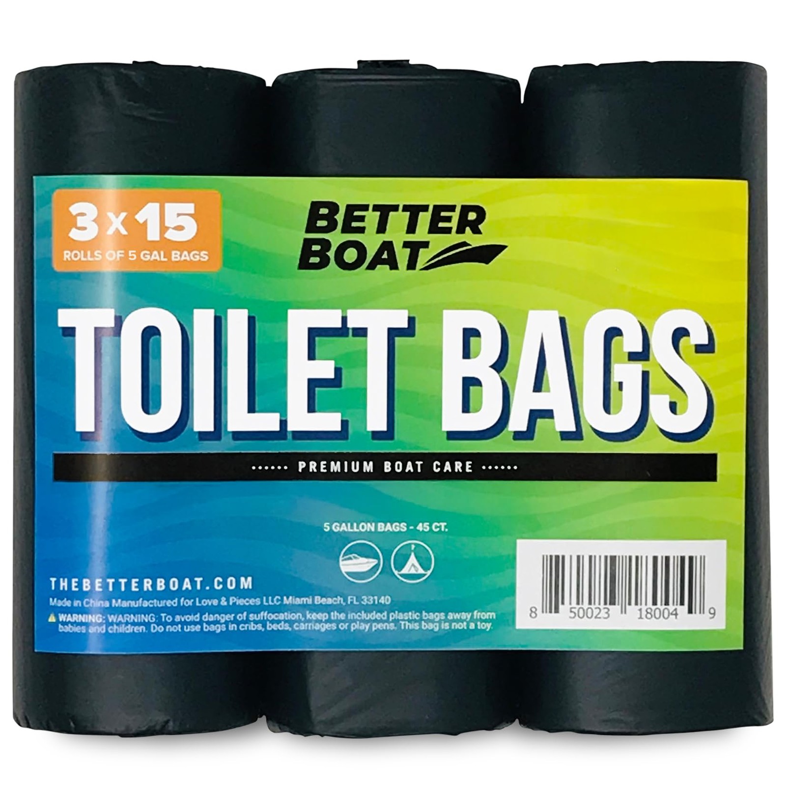 45 Portable Toilet Bags, Plant Based 8 Gallon for 5 15 Count (Pack of 3)