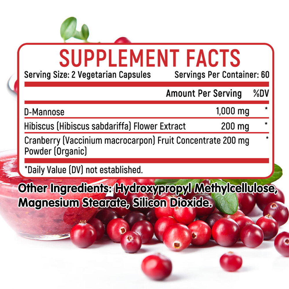 D-Mannose - Cranberry - Urinary Tract Support, Bladder Health, Cleanse & Detox