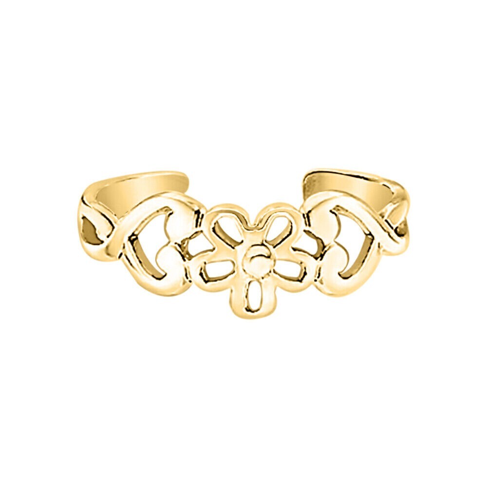 14K Yellow Gold Plated Cut Out Adjustable Flower Heart Toe/Midi Rings