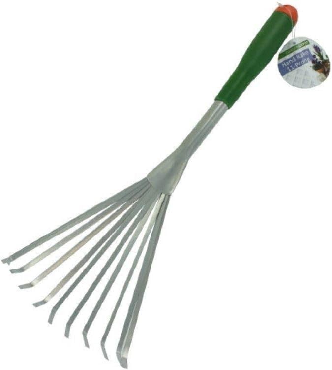 Garden Hand Rake - Compact 11-Prong Tool for Bushes & Flower Beds