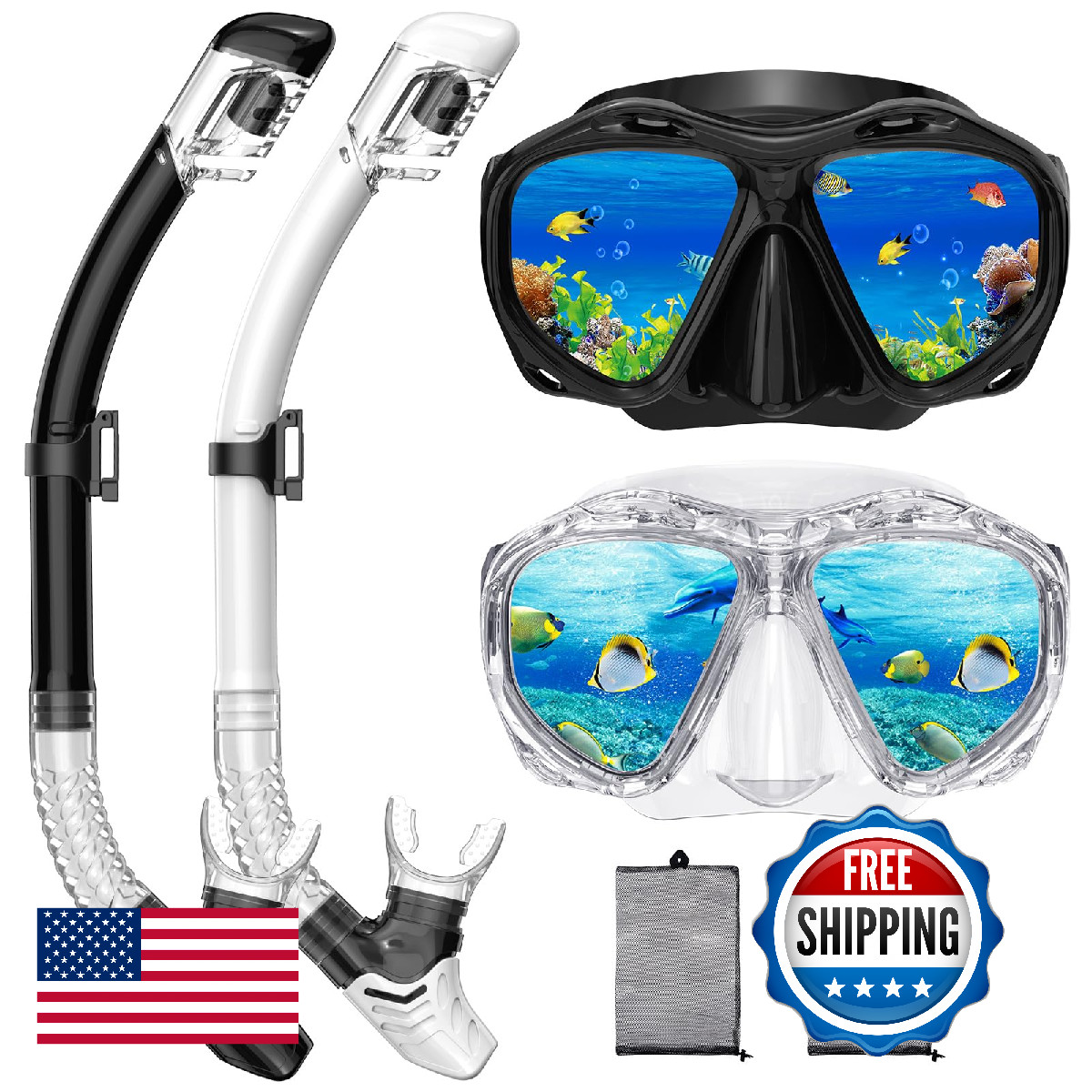 Snorkeling Gear for Adults, Dry Top Snorkel Mask Set, Diving Scuba Mask, Swimmin