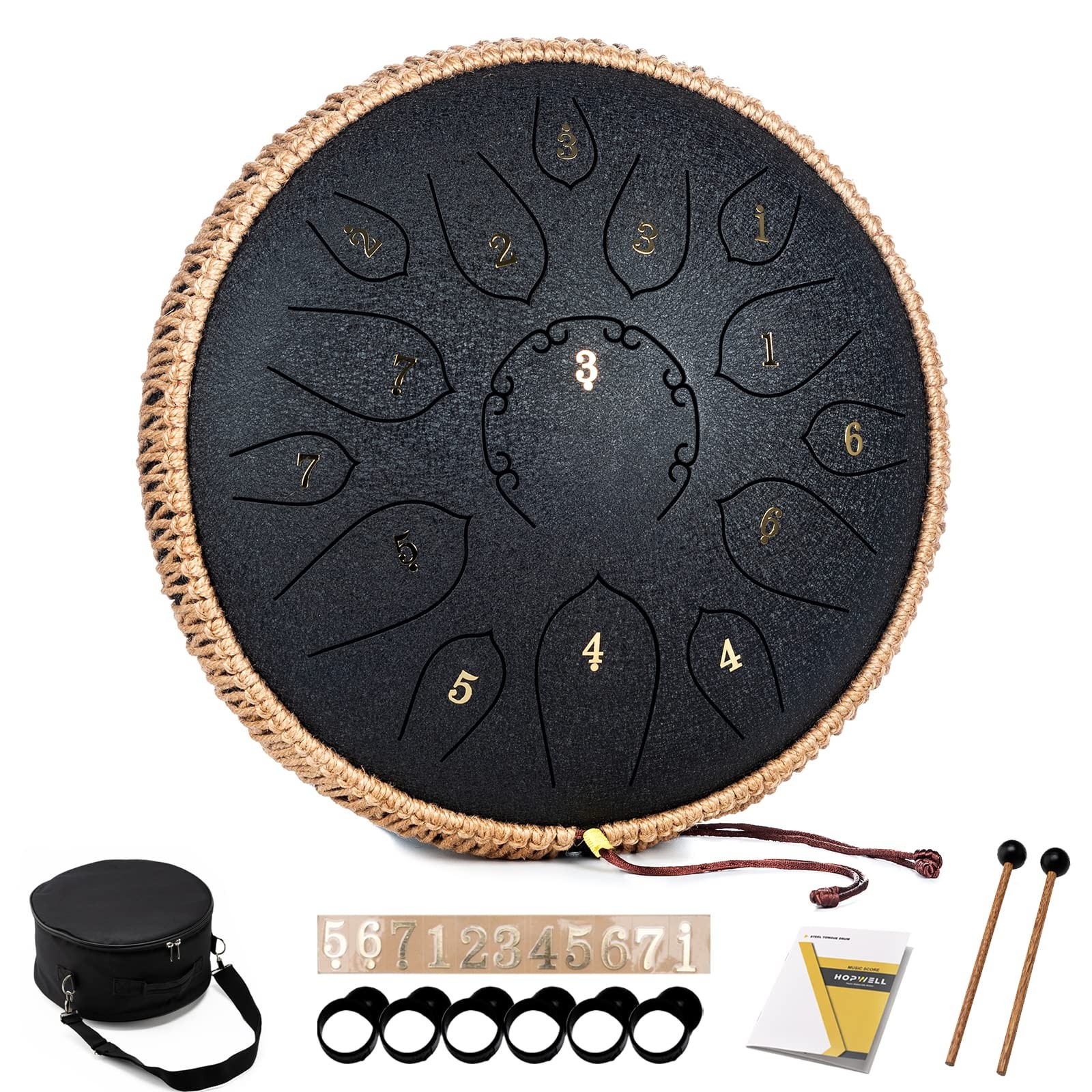 HOPWELL Steel Tongue Drum - 15 Note 12 Inch Drums - 12 Inch, Black