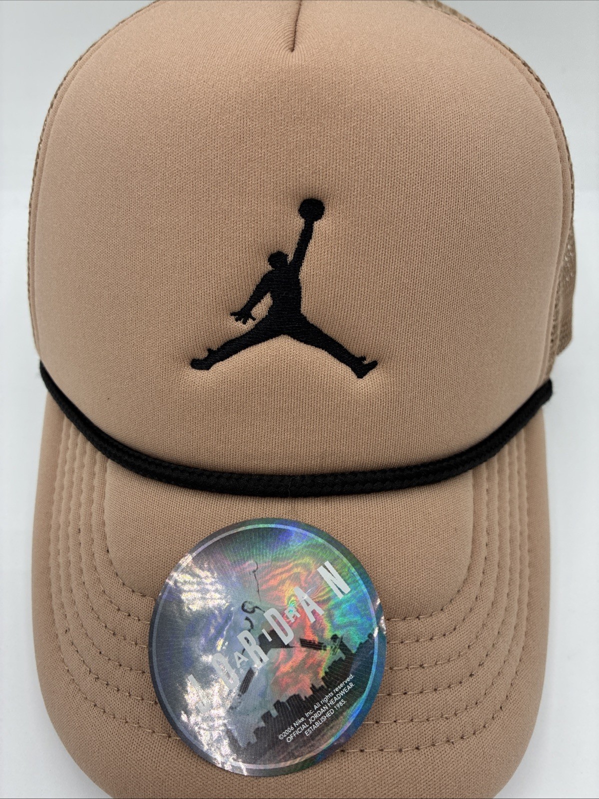 Jordan Jumpman logo foam mesh back adjustable trucker hat kids sz light tan NWT