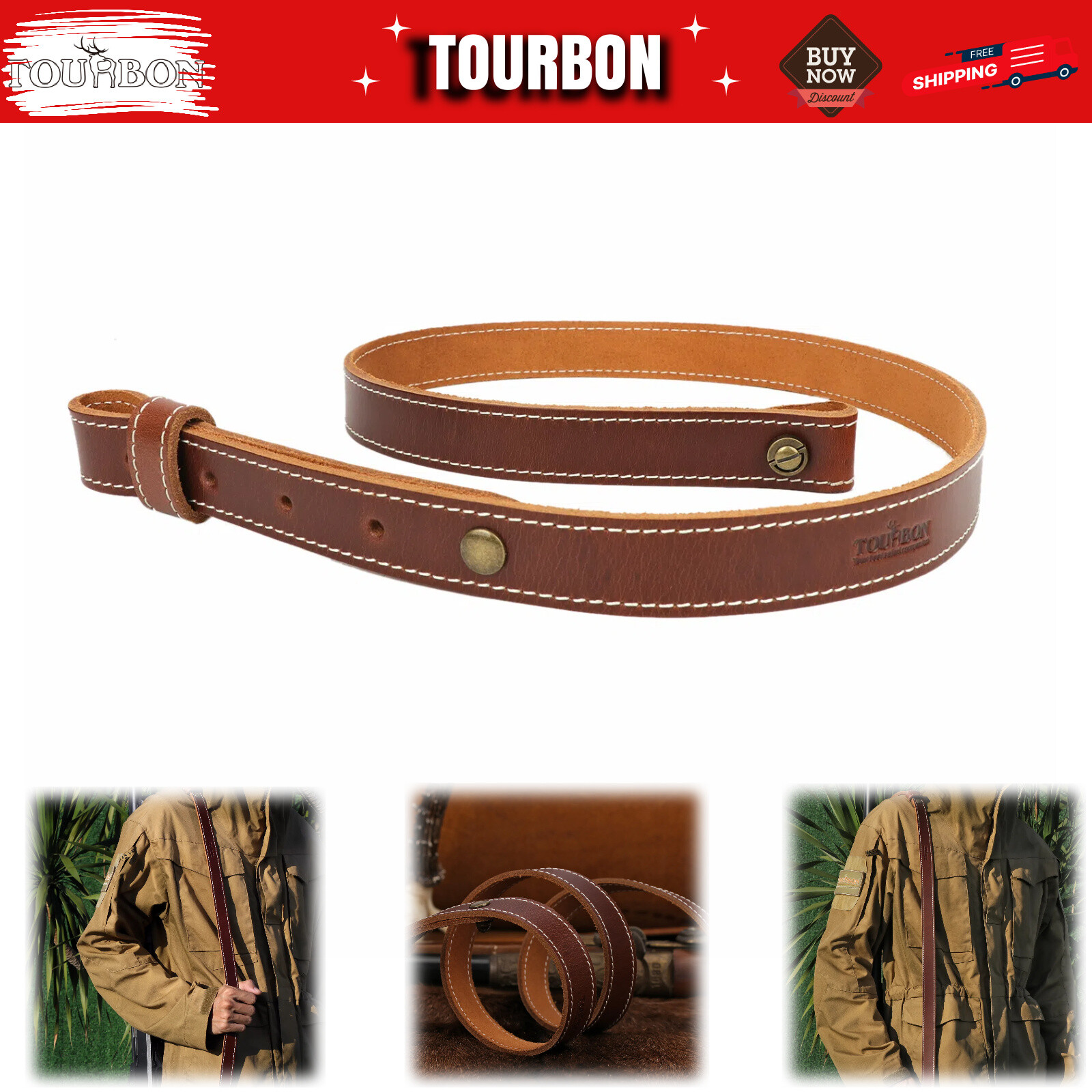 TOURBON Retro Leather Rifle/Shotgun Sling Hunting Gun Carry Strap Range Shooting