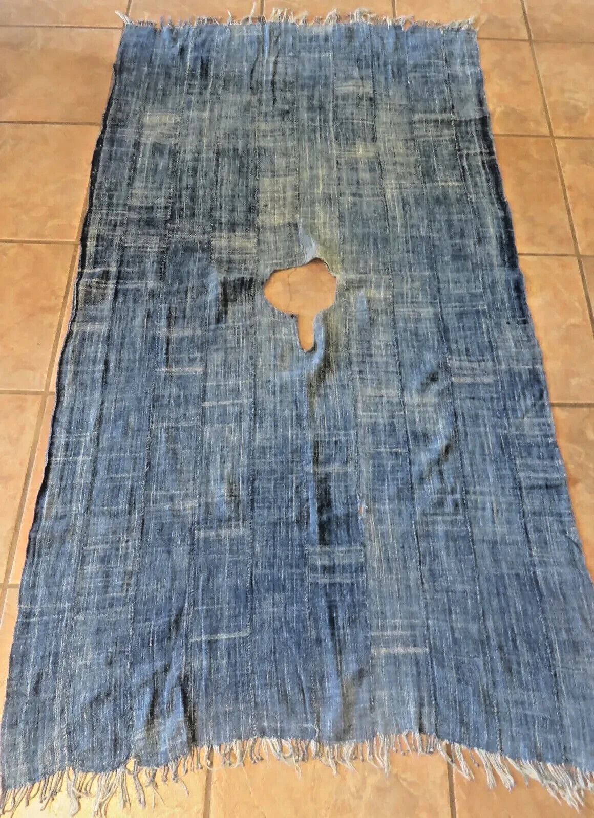 Beautiful Poncho, Made of Vintage Mossi Indigo, Burkina Faso  