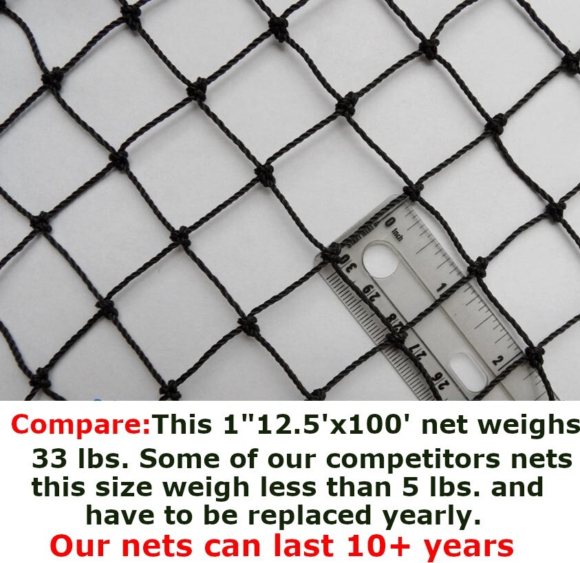 Poultry Net 12.5' x 100' 1" Mesh Heavy Knotted Anti Bird 85/245 Lbs. Break/Burst