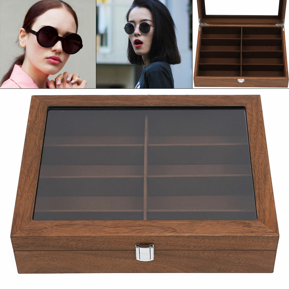Sunglasses Case Display Eyeglass Box Storage Box Case 8-Bits Walnut Box Gift