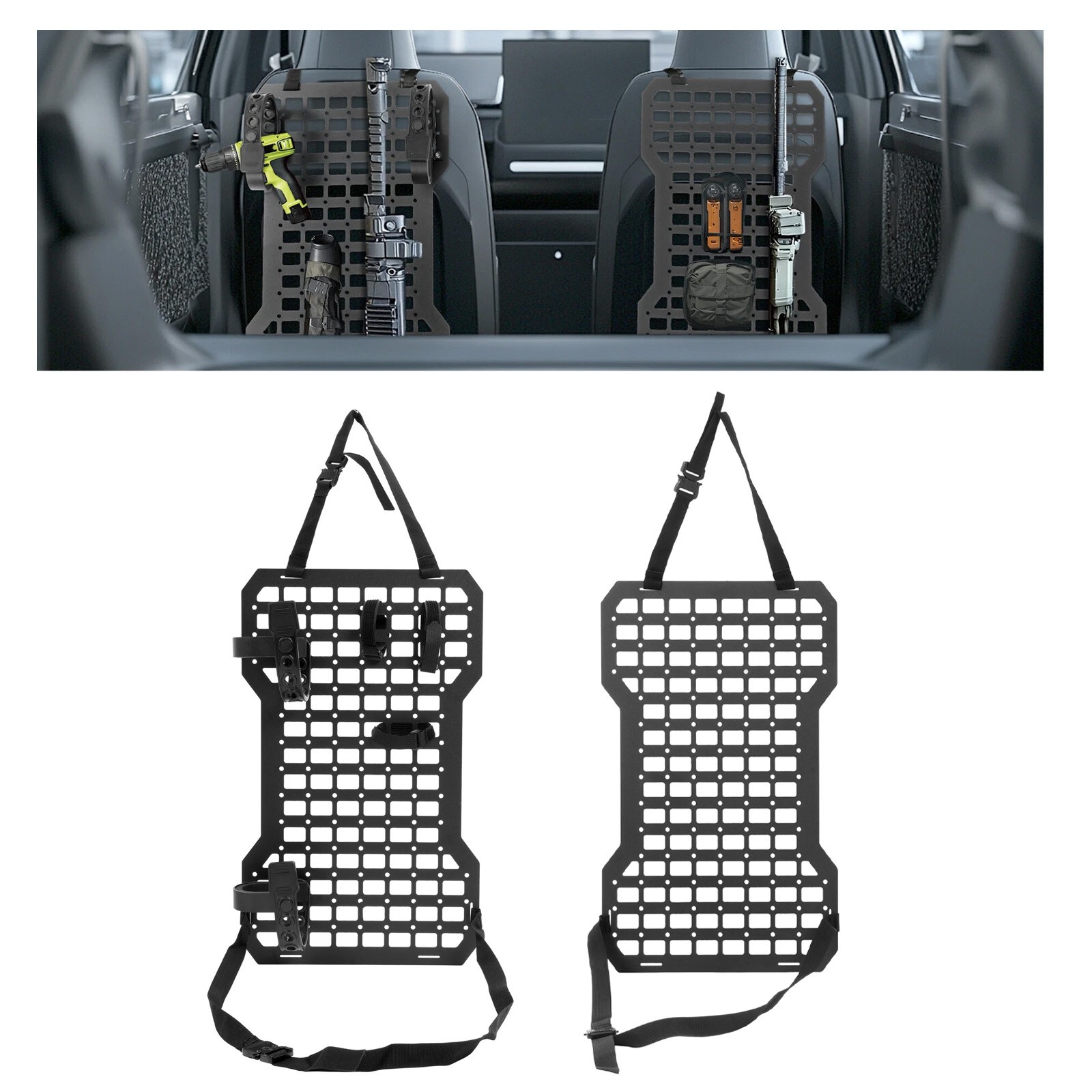 Tactical Rigid Molle Insert Panel W/Gun Rack Hunting Storage For Truck Car Seat