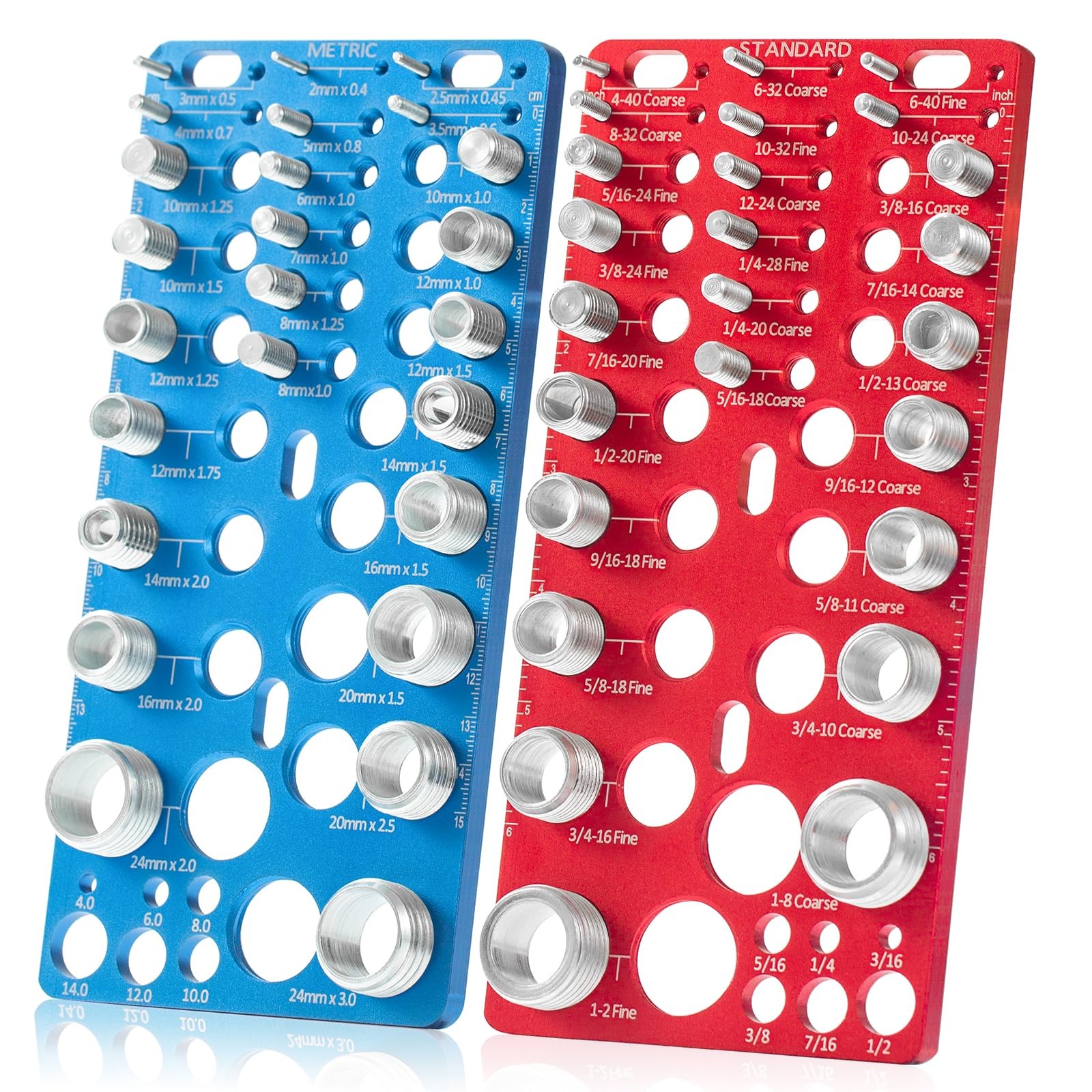 62Piece Nut Bolt Thread Checker 25 Inch 25 Metric 12 Drill Bit Sizer Red Blue
