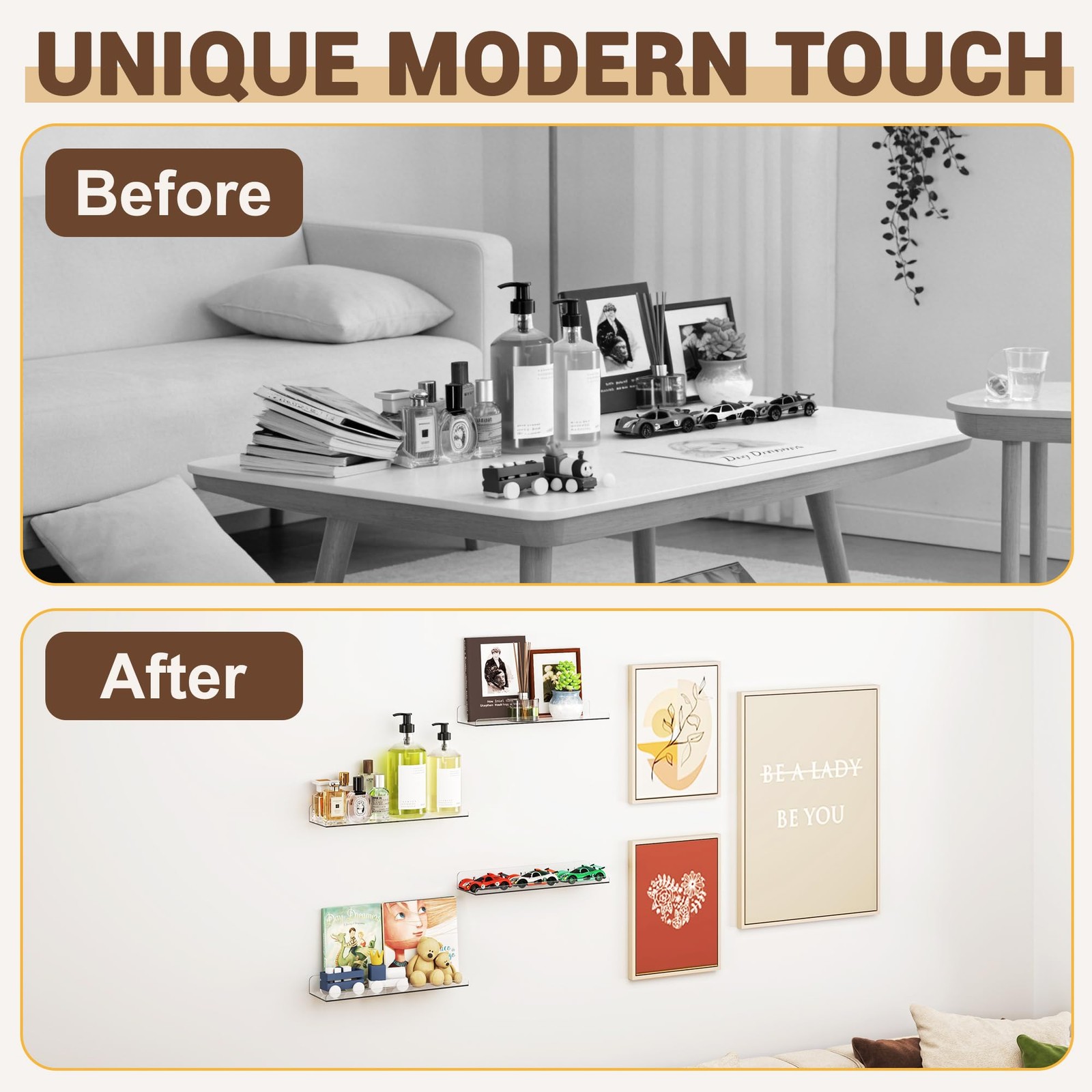 Qukaka Floating Shelves for Wall Decor, 15" Extra Clear 3 Pack,