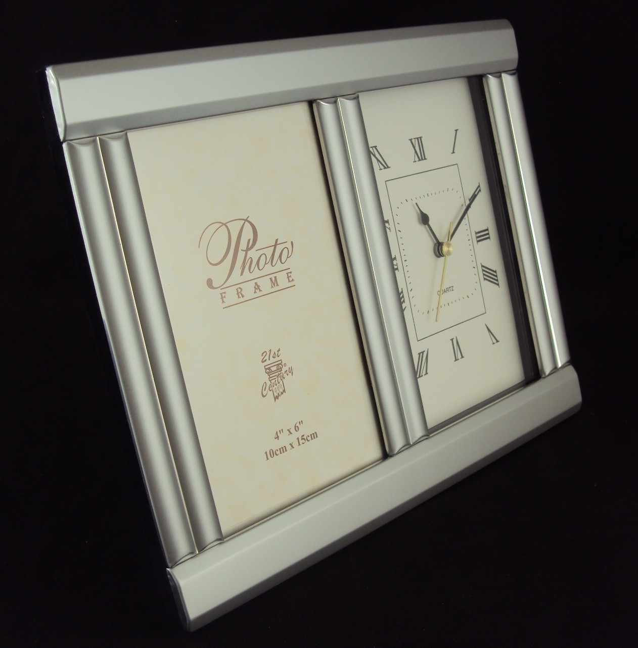 Aluminum Photo Frame Desk Clock CL-136, Inovative Design, Holds 4" x 6" Picture