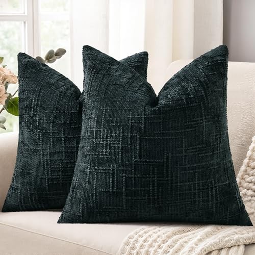 Spring Chenille Throw Pillow Covers 20x20 Set of 2 20" x 20" (Pack of 2) Black
