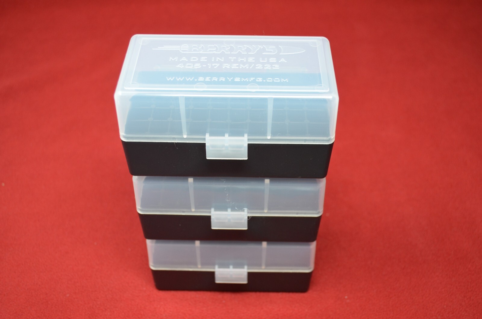 (3) x BERRY'S PLASTIC AMMO BOX, CLEAR/BLACK 50 Round 223/556/300BLK - FREE S/H