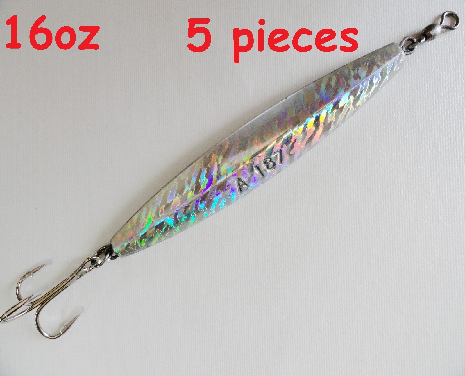 16oz Diamond Jig 5 Pieces Holographic Saltwate Fishing Lures w/ Treble Hook