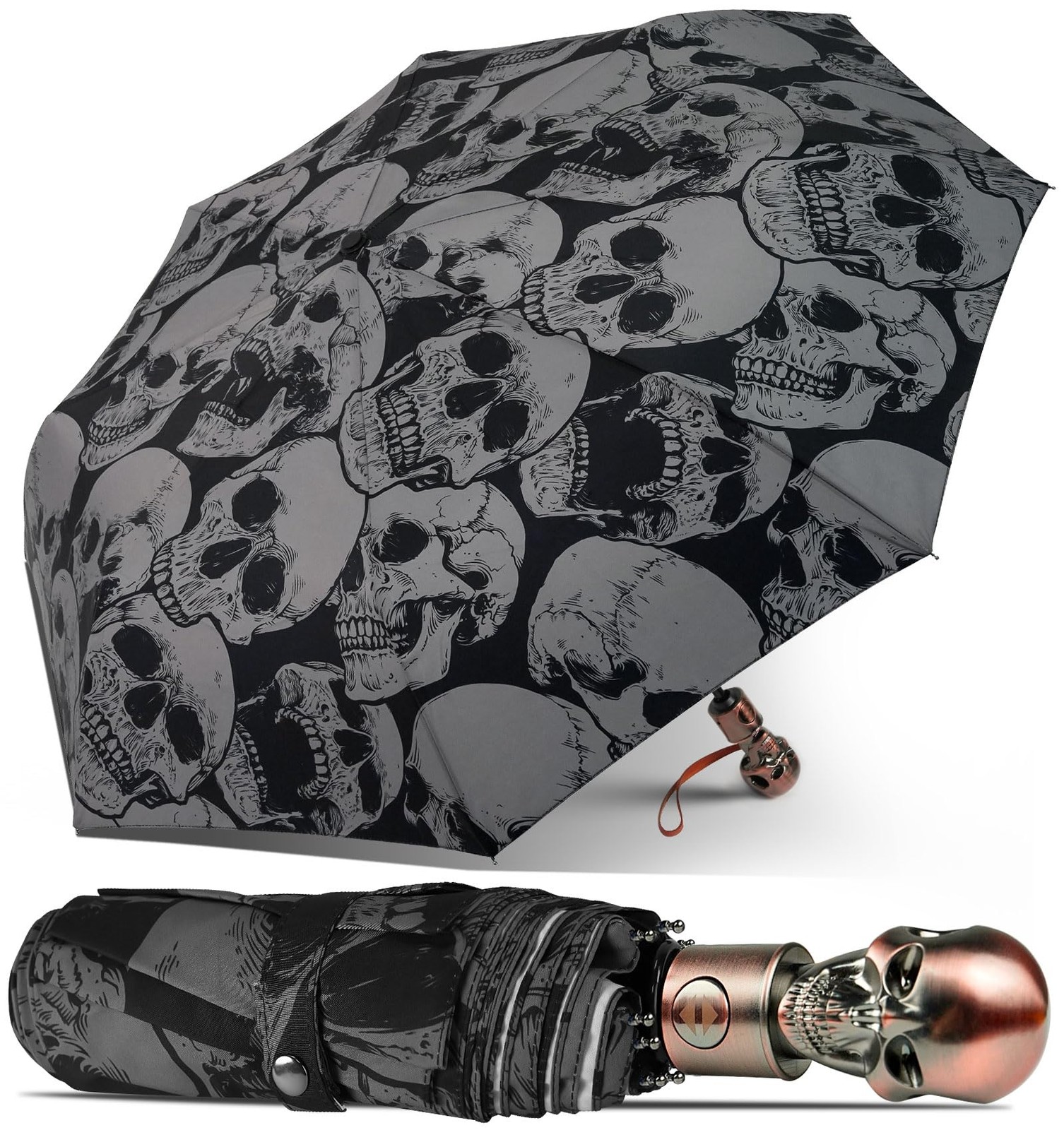Skull Umbrella 46in Automatic Windproof Travel Compact - Gothic Design for Rain