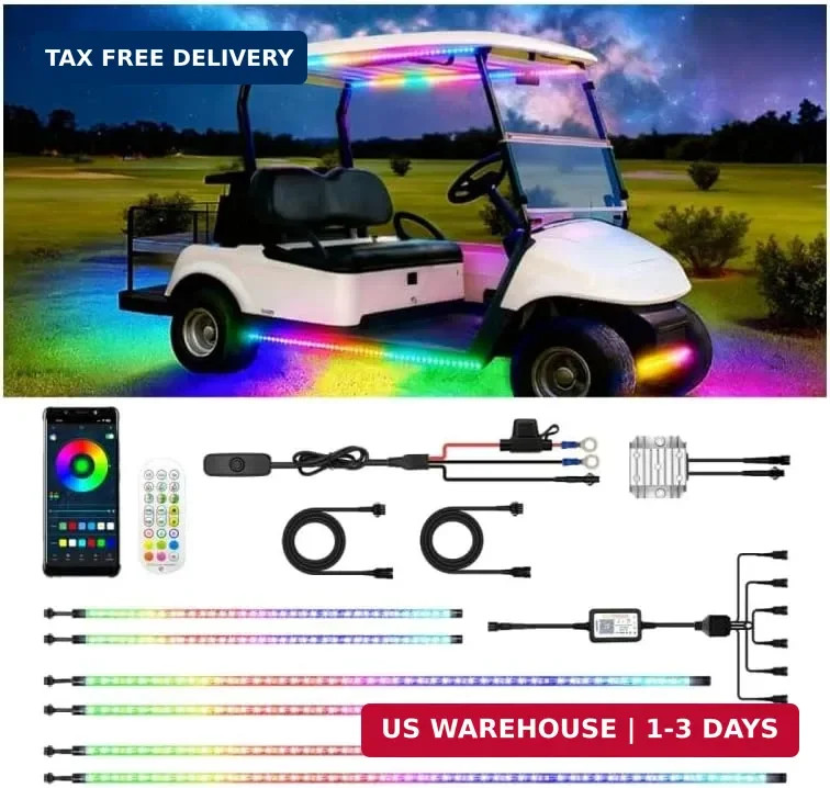6 Pcs RGB+IC Golf Cart Underglow Light Strip with Roof Canopy Lights, 12V-80V Dr