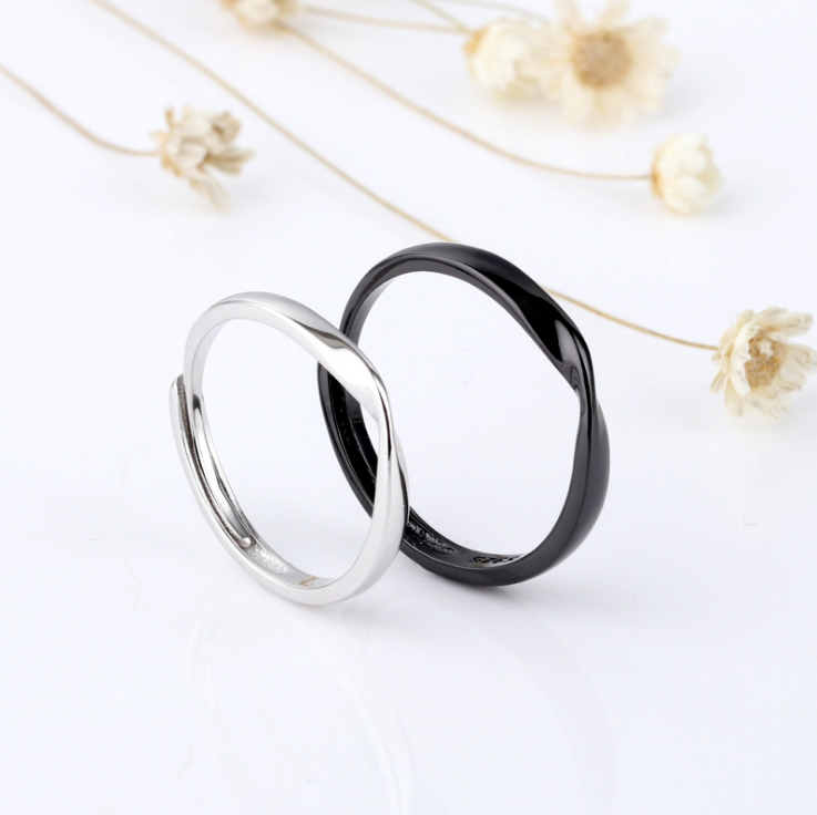 Solid 925 sterling silver Mobius Strip Promise Adjustable Open Couple Ring D33