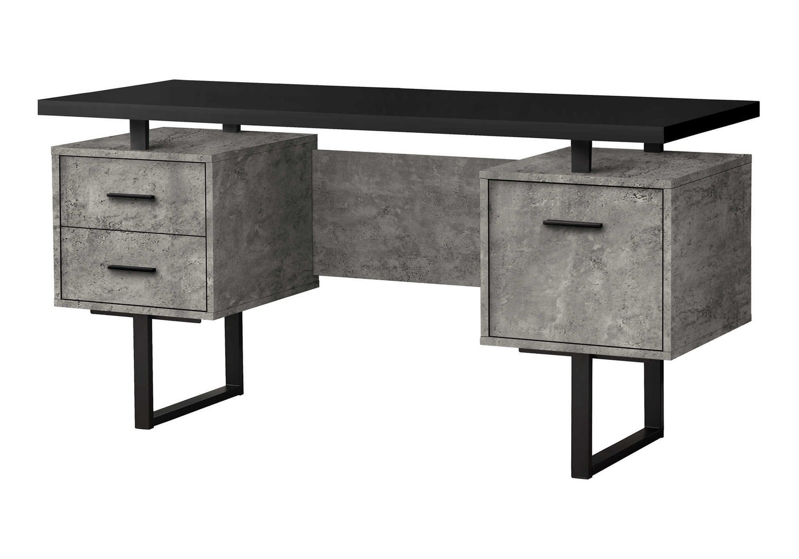 Computer Desk, Home Office, Storage Drawers, Black And Grey Concrete Laminate