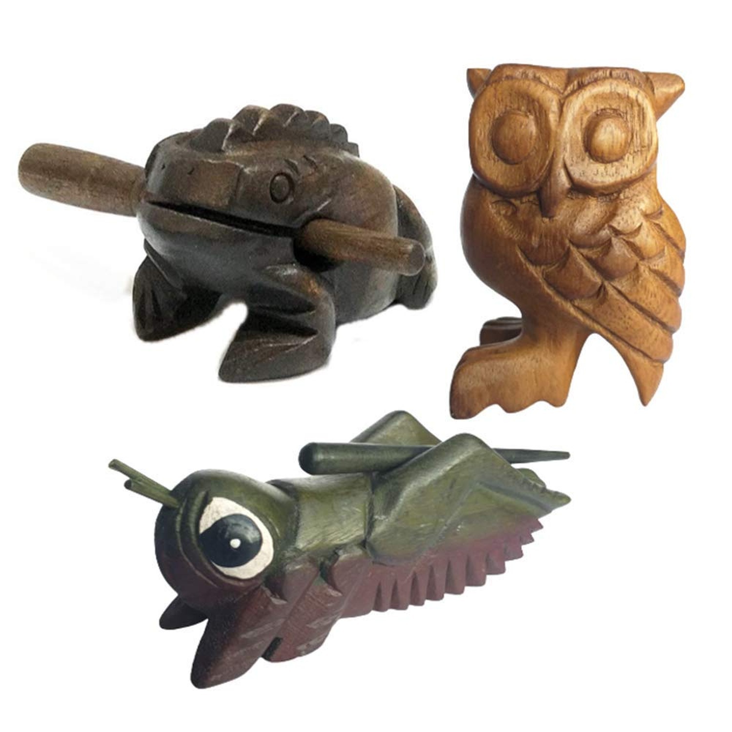 Cozinest Wooden Percussion Frog, Cricket and Owl Set 3 Musical Instrument Pro...