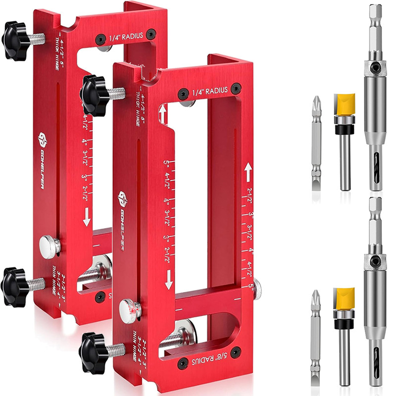 Door Hinge Jig, Aluminum Alloy Door Hinge Template Kit for Router, Adjustable Mo