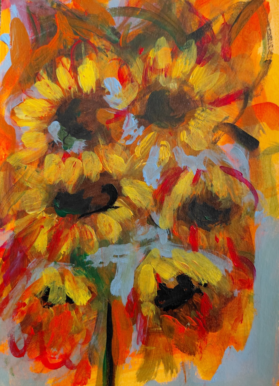 Original acrylic sunflowers impressionistic 5x7 paper